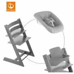 STOKKE® Mega Tripp Trapp® Set Hochstuhl Buche Storm Grey Inkl. Newborn Set™ Grey Und Baby Set Weiß